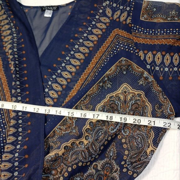 Venus Romper Womens Boho-Style Wrap Paisley Pattern Sheer Bell Sleeves Size XL - Picture 9 of 11